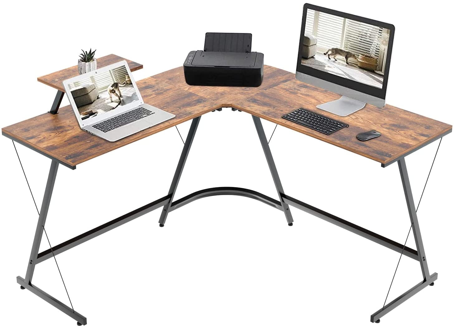 L-Shaped Computer Corner Desk with Large Reversible Monitor Stand,Modern Office Writing Workstation,Home Gaming Table,Easy to Assembly&Space Saving,50 50,Rustic Brown