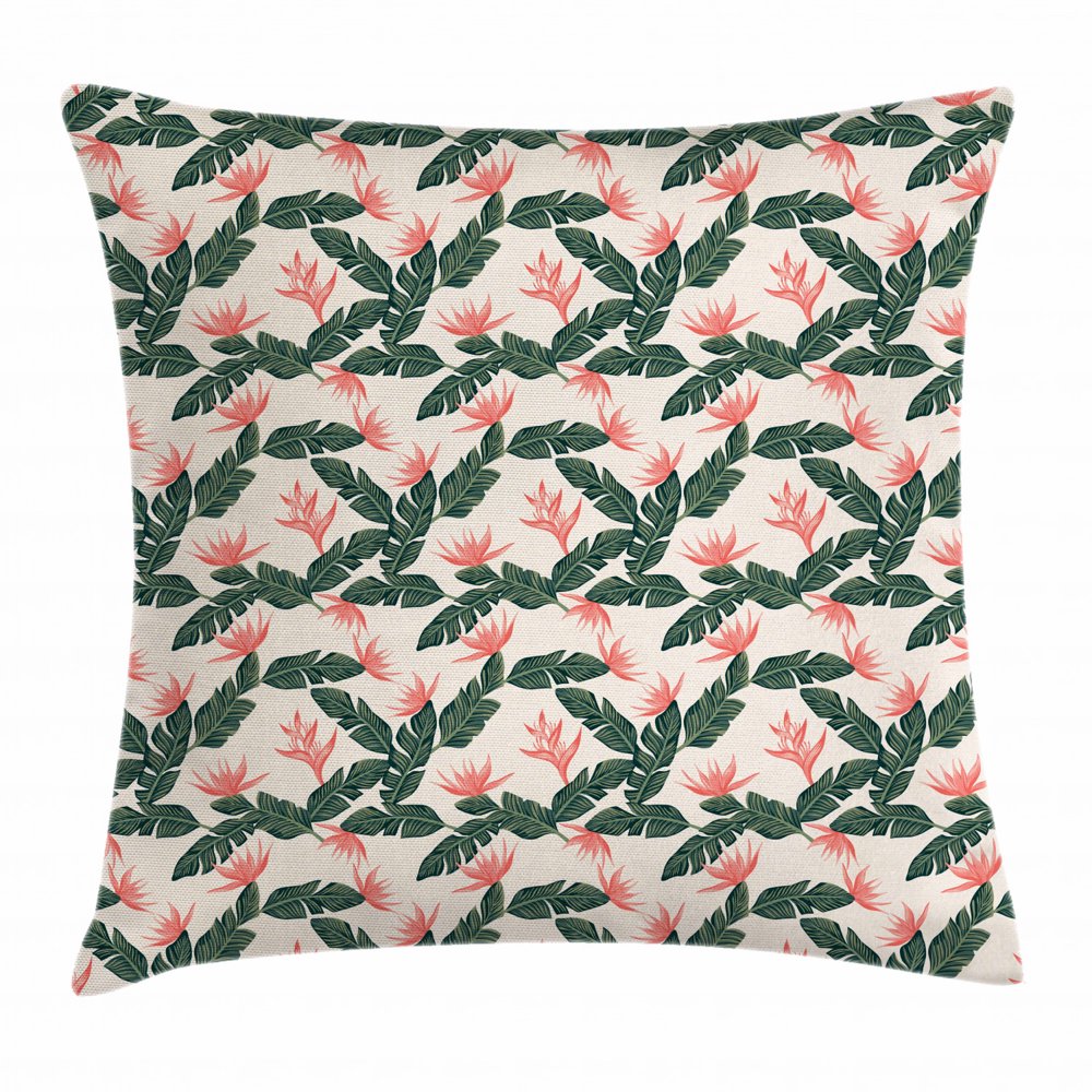 Jungle Throw Pillow Cushion Cover, Retro Style Island Nature Pattern