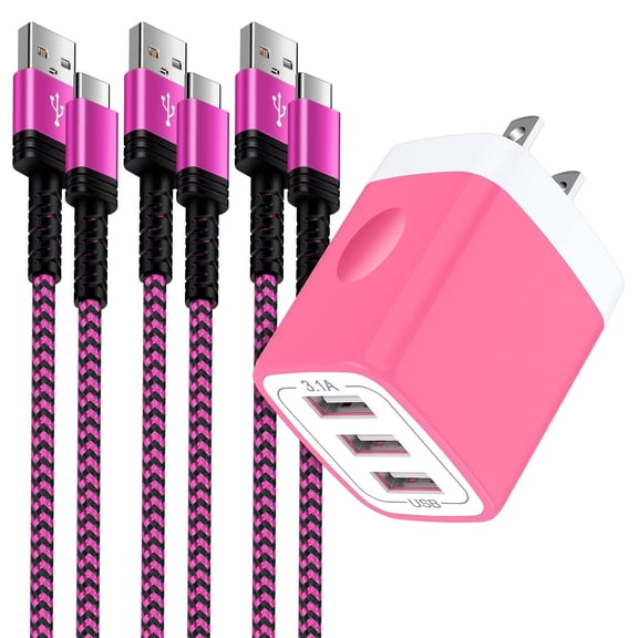 Charging Block,Type C Charger Block Fast Charging 10 Feet HopePow 3.1A/5V Three-Ports Usb Wall Charger Block Adapter Plug w 3PCS Charging Cable 10ft USB C Cable High Speed Android Phone Charger Cord