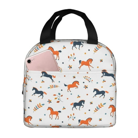Insulated Lunch Bag for Women Men - Bohemian Cartoon Cool Horse Leaf Leakproof Cooler Lunch Box for Women Men  Lunch Tote Bags for Work School Picnic Travel