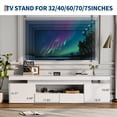 thumbnail image 2 of Meuble TV à DEL pour Télé de 75/80/85 Po, Grande Console Multimédia de 74 Po Moderne à Fini Très Lustré avec Prises de Courant, Lumières DEL RVB et Étagères de Rangement en Verre pour Salon, 2 of 7