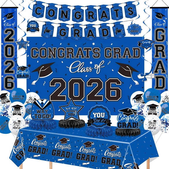 48Pcs 2026 Graduation Party Decorations Set, Including Class of 2026 Backdrop, Graduation Balloons, Graduation Banner, Senior 2026 Party Supplies, Tablecloth And Honeycomb Centerpieces