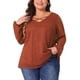 thumbnail image 1 of Blusa casual de mujer de talla grande Agnes Orinda, con doble capa, encaje, mangas largas, escote en V, transparente, tamaño 3X, color rojo ladrillo, 1 of 5