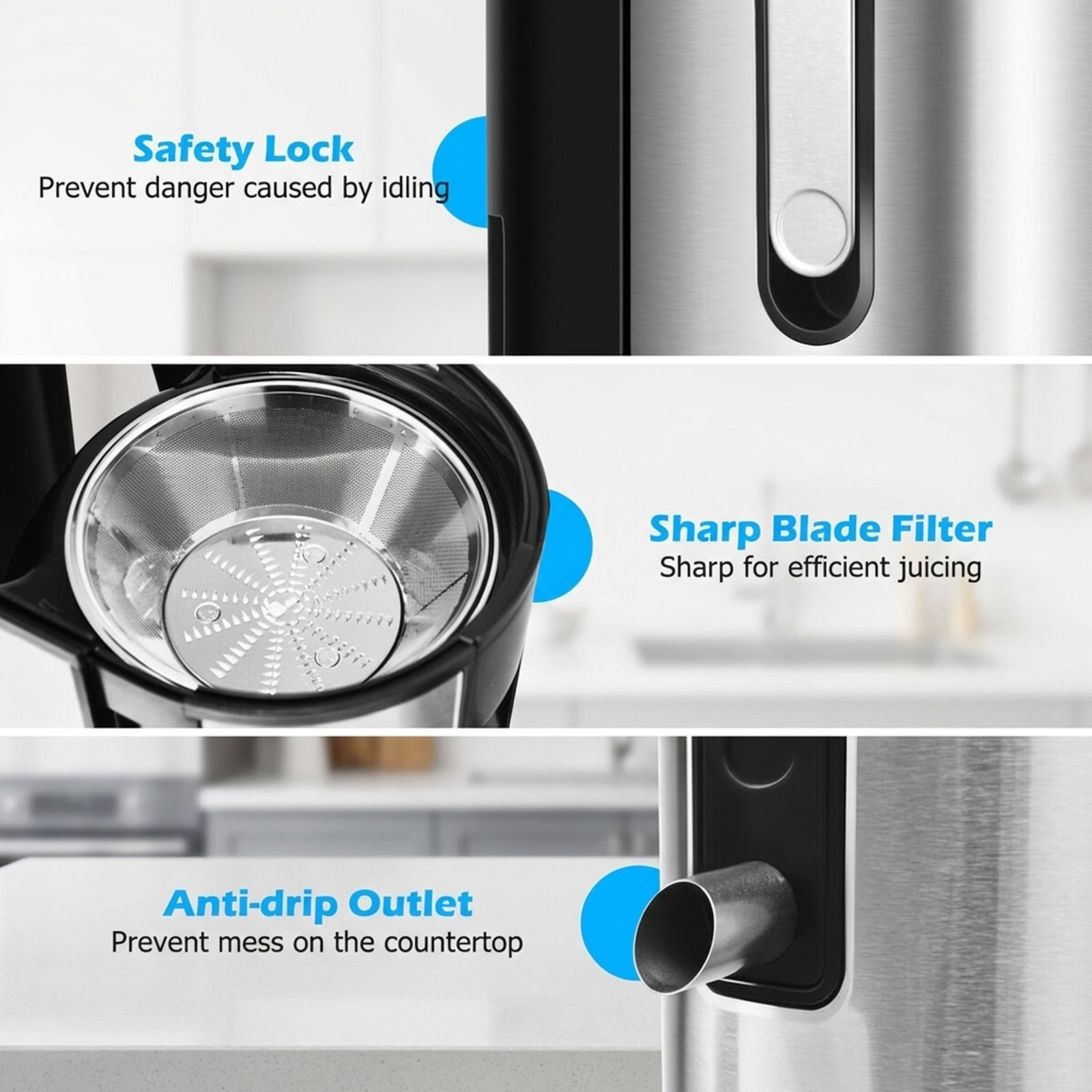 RUIE Juicer Machine,400W Centrifugal Juice Extractor with 2.5 Inch Wide Chute and Dual Speed,Anti-Drip Design,Non-Slip Pads,Juicer for Fruits Vegetables Home Kitchen