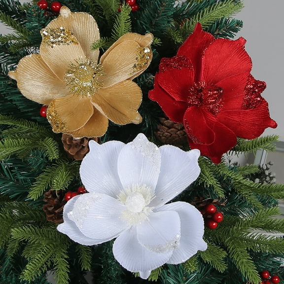 Dserhfy Decorative Flower Realistic Shiny Sparkling Festive Christmas Flower Decorations Versatile Ornaments for Trees Garlands Parties