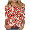 thumbnail image 1 of Wanfds Hauts de Mode Orange pour Femmes Tendance Été 2024 Col Rond Manches Trois-Quarts S, 1 of 5