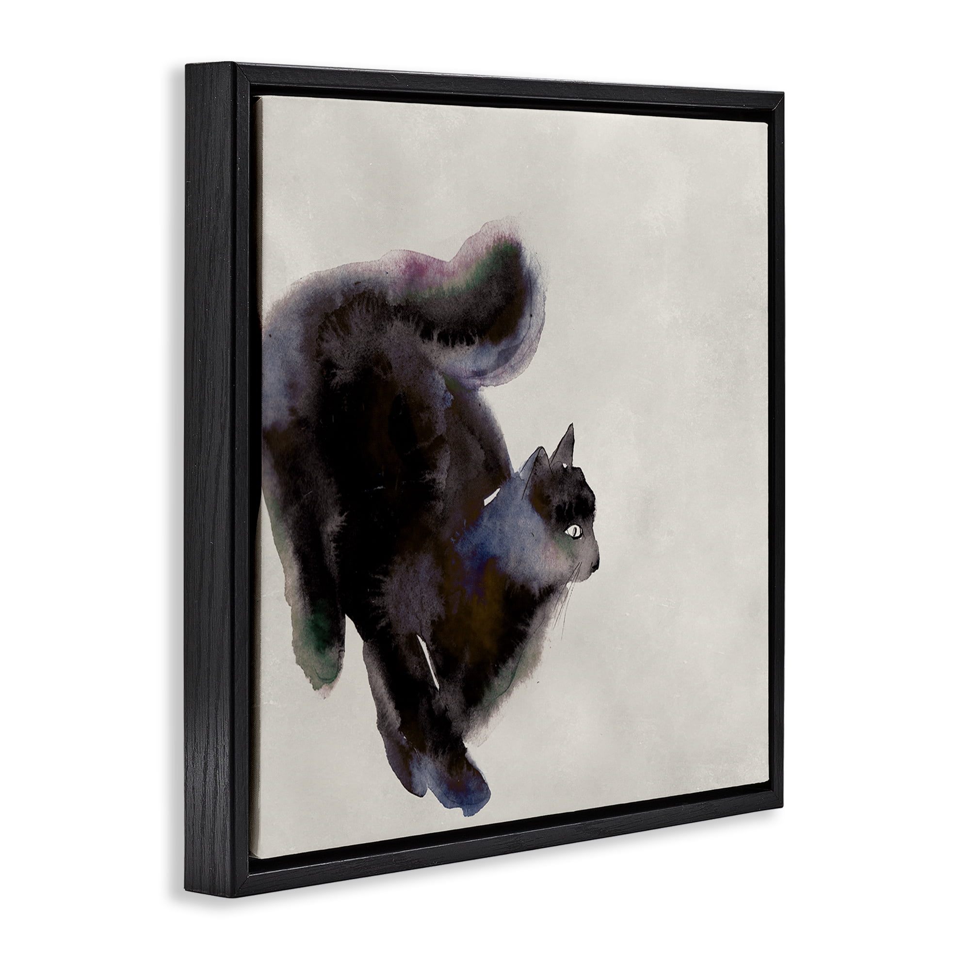 Stupell Industries Black Cat Watercolor Animals Painting Black Floater Framed Canvas Art Print Wall Art, 25 x 25