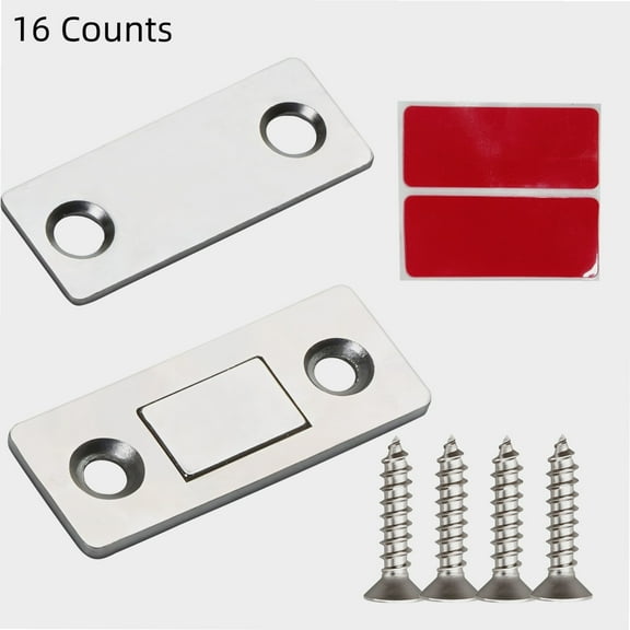 16 Counts Cabinet Magnetic Catch without Punching,Magnetic Strong Closuresfor Closing Cabinet door, Ultra-Thin Drawer Magnet Latch with Screws