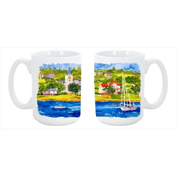 Harbour Scene with Sailboat Dishwasher Safe Microwavable Ceramic Coffee Mug
