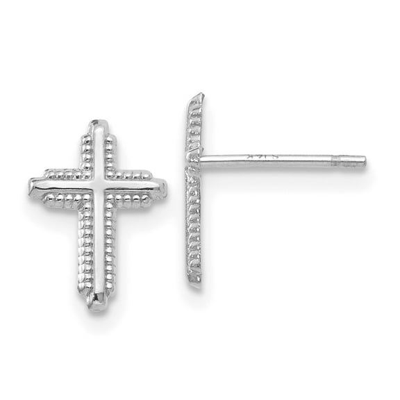 14k White Gold Textured Polished Religious Faith Cross Post Earrings Measures 10x7mm Wide Jewelry for Women