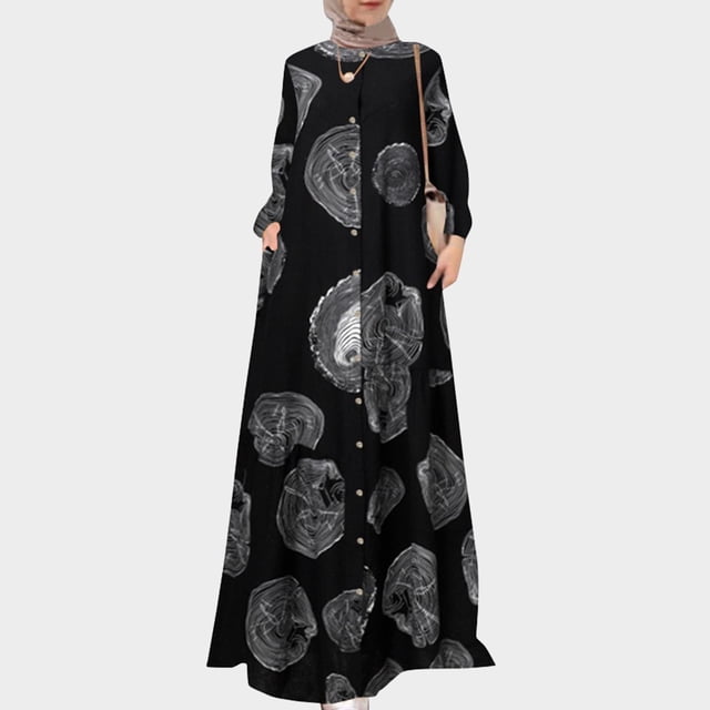 WILLBEST Robe Décontractée Abaya à Manches Longues pour Femmes, Style Ranch, Boutonnée, Tenues Dubai