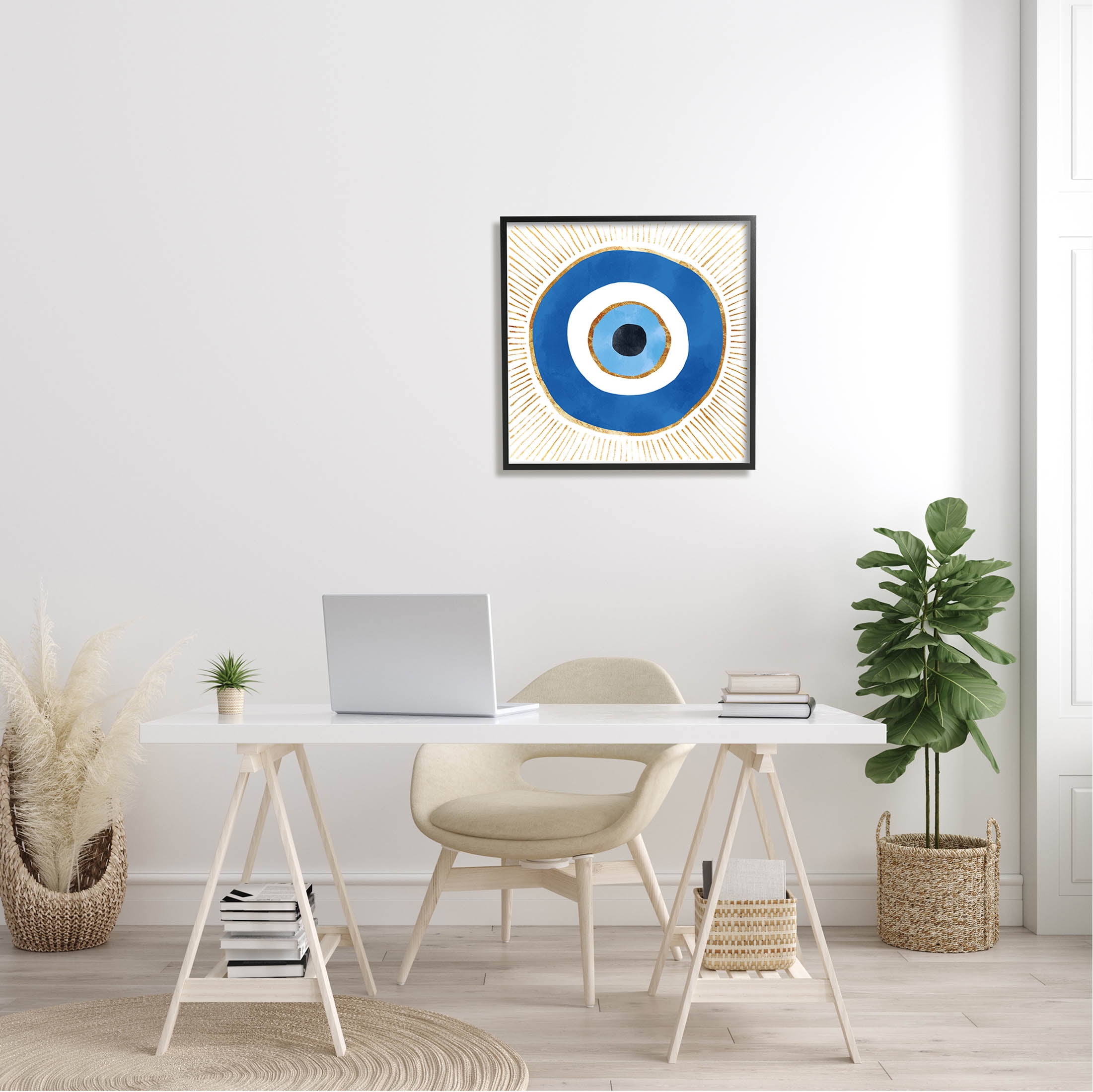 Stupell Industries Evil Eye Symbol Striped Rays Graphic Art Black Framed Art Print Wall Art, Design by Ziwei Li