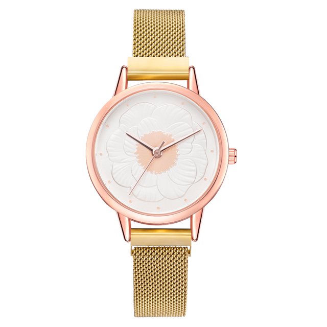 Reloj de pulsera de cuarzo con esfera redonda y correa de malla de aleación informal de moda simple para mujer (amarillo)