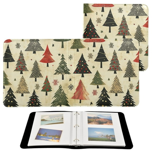 Leather Cover Photo Album 80 Pockets 4x6 Photos Bookshelf Picture Album Retro Christmas Trees