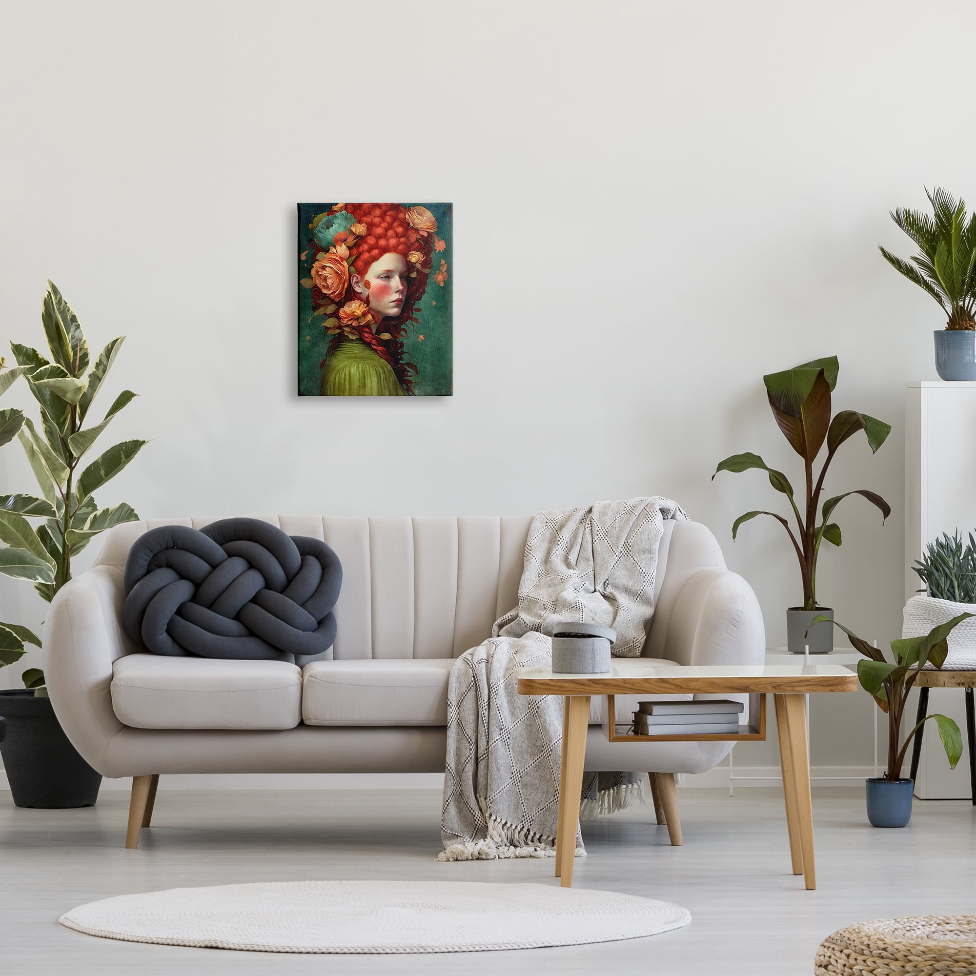 Stupell Industries Woman with Peonies Portrait Botanical & Floral Painting Gallery Wrapped Canvas Print Wall Art, 16 x 20