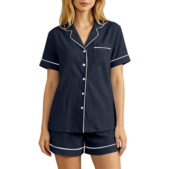 CONROSES Womens 2 Peice Pajama Sets Casual Solid Short Sleeve Pjs Tops Shorts Loungewear Sets Cozy Nightwear Sleepwear