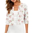 thumbnail image 2 of Ynynloco Women's Floral 3/4 Sleeve Kintted Shrugs Sweaters Lightweight Open Front Cropped Cardigan for Dress, 2 of 6