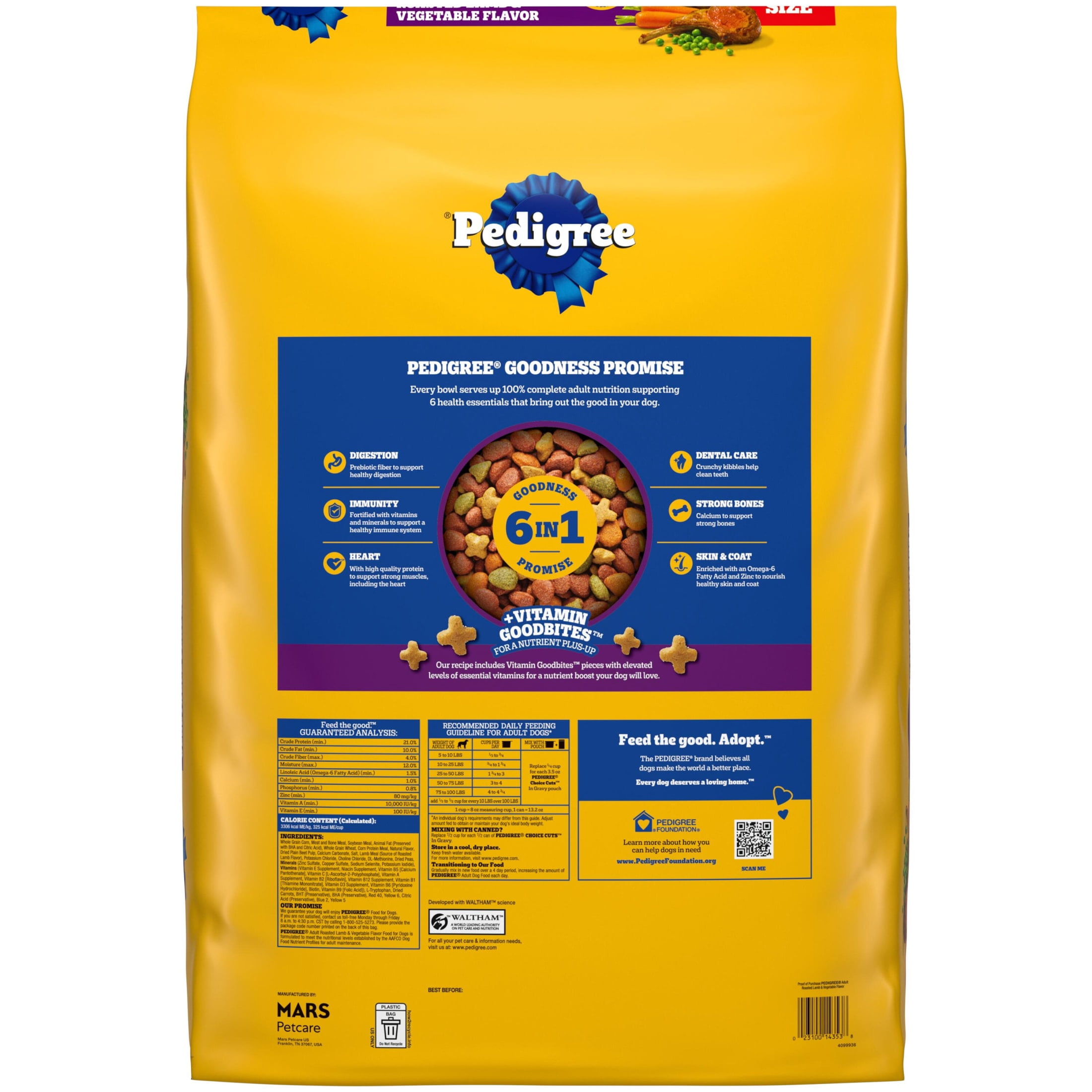 Pedigree High Protein Roasted Lamb & Vegetable Flavor Adult Dry Dog Food, 40 lb Bag
