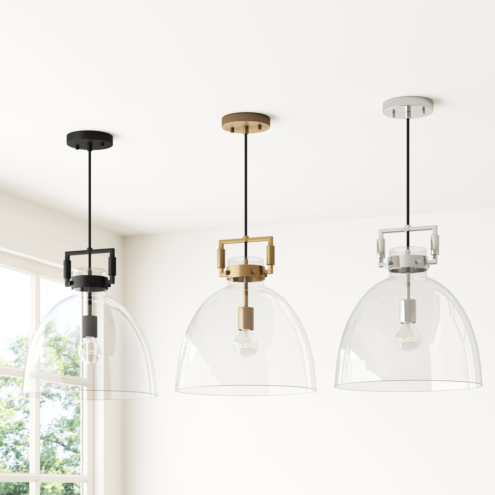 Nathan James Leigh 1-Light Chrome Pendant Lighting for Kitchen Island with Oversized Glass Shade and Adjustable Cord