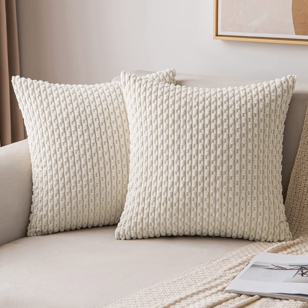 Fundas de almohada MIULEE de pana suave decorativa, 45 x 45 cm, color crema