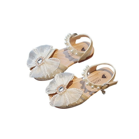 

UKAP Girls Princess Shoes Ankle Strap Dress Sandal Peep Toe Sandals Comfort Dance Shoe Girl s Bowknot Non-slip Beige 1Y