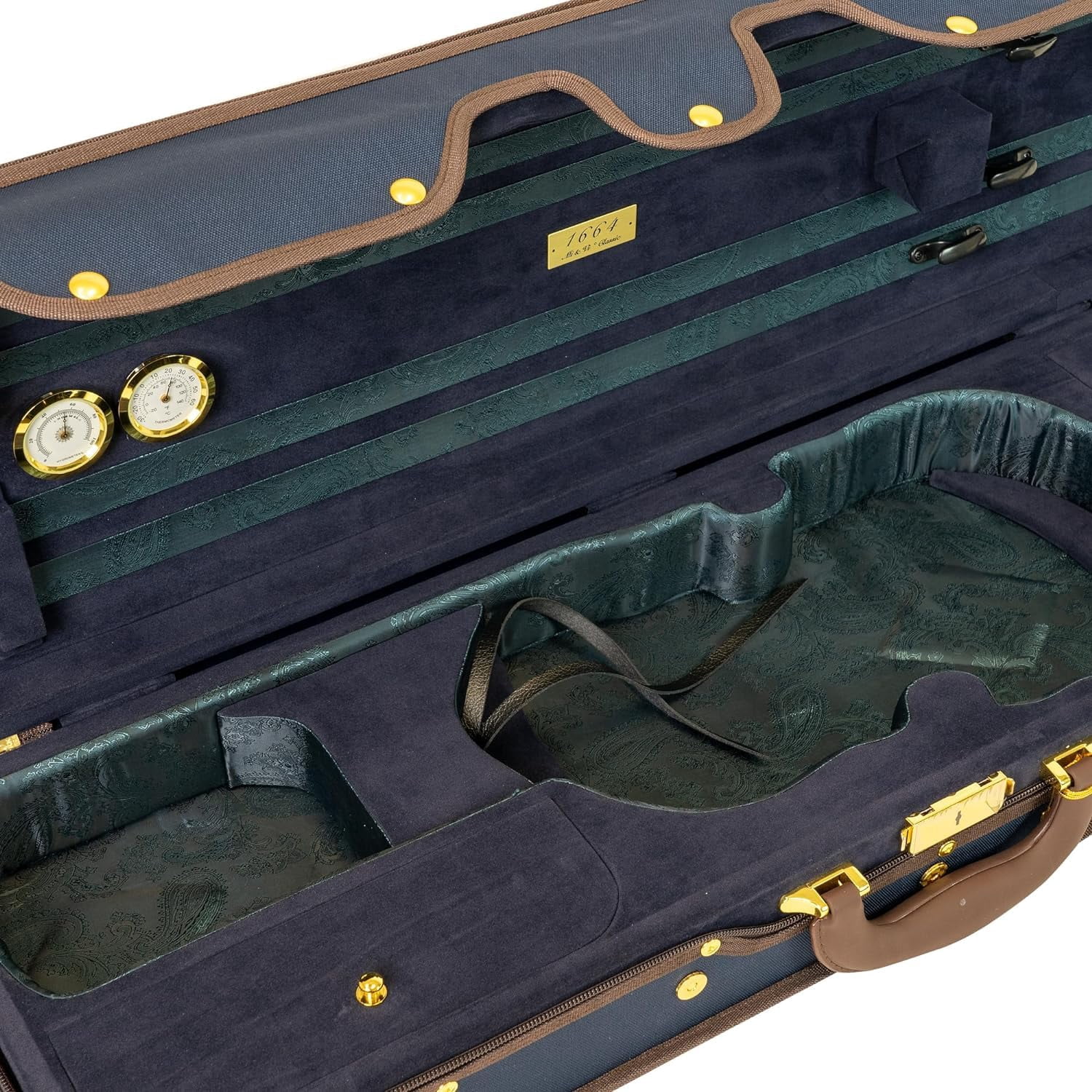 MI&VI NF-9001CC Maestro Hard-Shell Violin Case 4/4 (Full Size) Polishing Cloth Included | Luxury Silk Interior | High-Density | Adjustable Straps | Hygrometer | Thermometer (Blue / Blue)