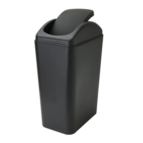 Bote de basura Buff de plástico negro con tapa pequeña de 12 litros y 3 galones