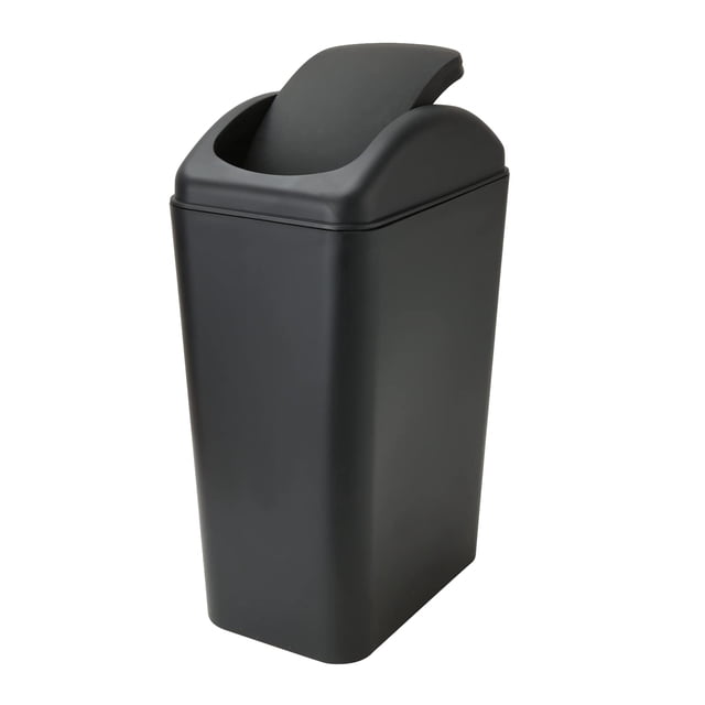 Bote de basura Buff de plástico negro con tapa pequeña de 12 litros y 3 galones