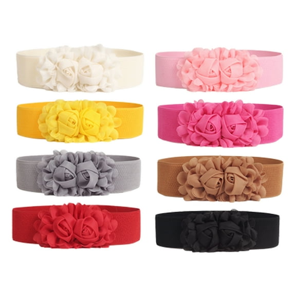 Dress Choice Women's Elastic Stretch Wide Rose Double-Chiffon Flower Waist Belts for Dress