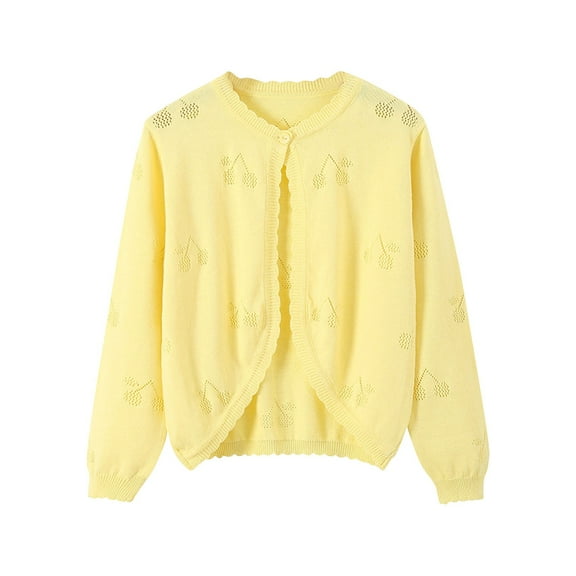 Odeerbi Kids Girls Bolero Cardigan Cropped Shrugs Knit Cover Up Children's Solid Color Button Up Cardigan Wool Short Sweater Top Kids Clothes Yellow