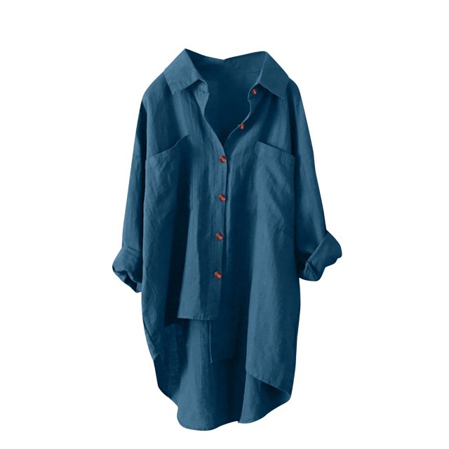 Yuyuzo Plus Size Tops for Women Long Sleeve Lapel Collared Loose Casual Solid Color Button up Shirts with Pockets