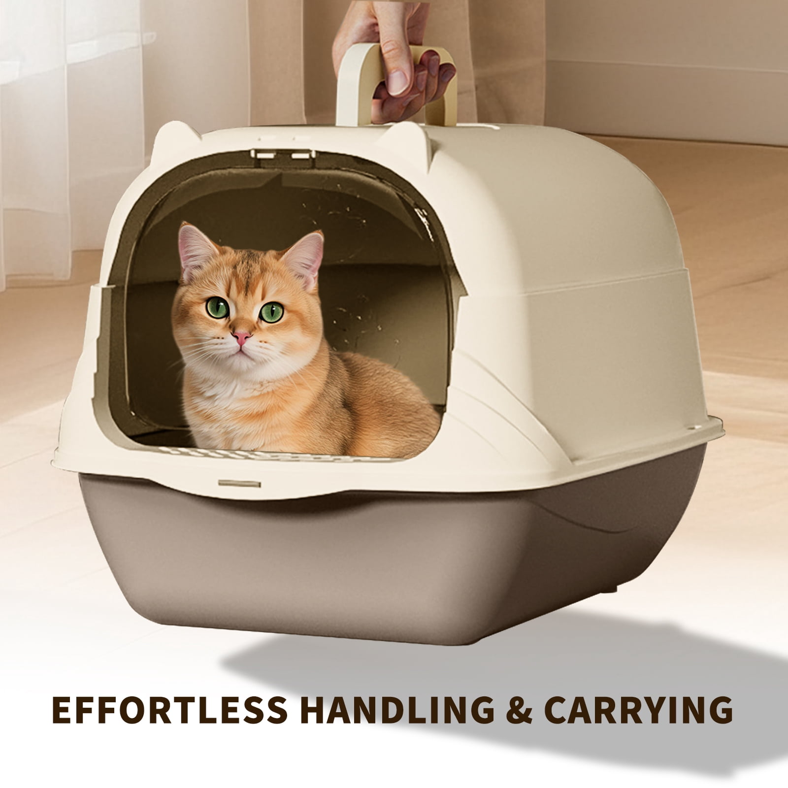 Open Design Cat Litter Box, Spacious Transparent Litter Box with Cleaning Scoop, Stylish Durable for Cats of All Sizes
