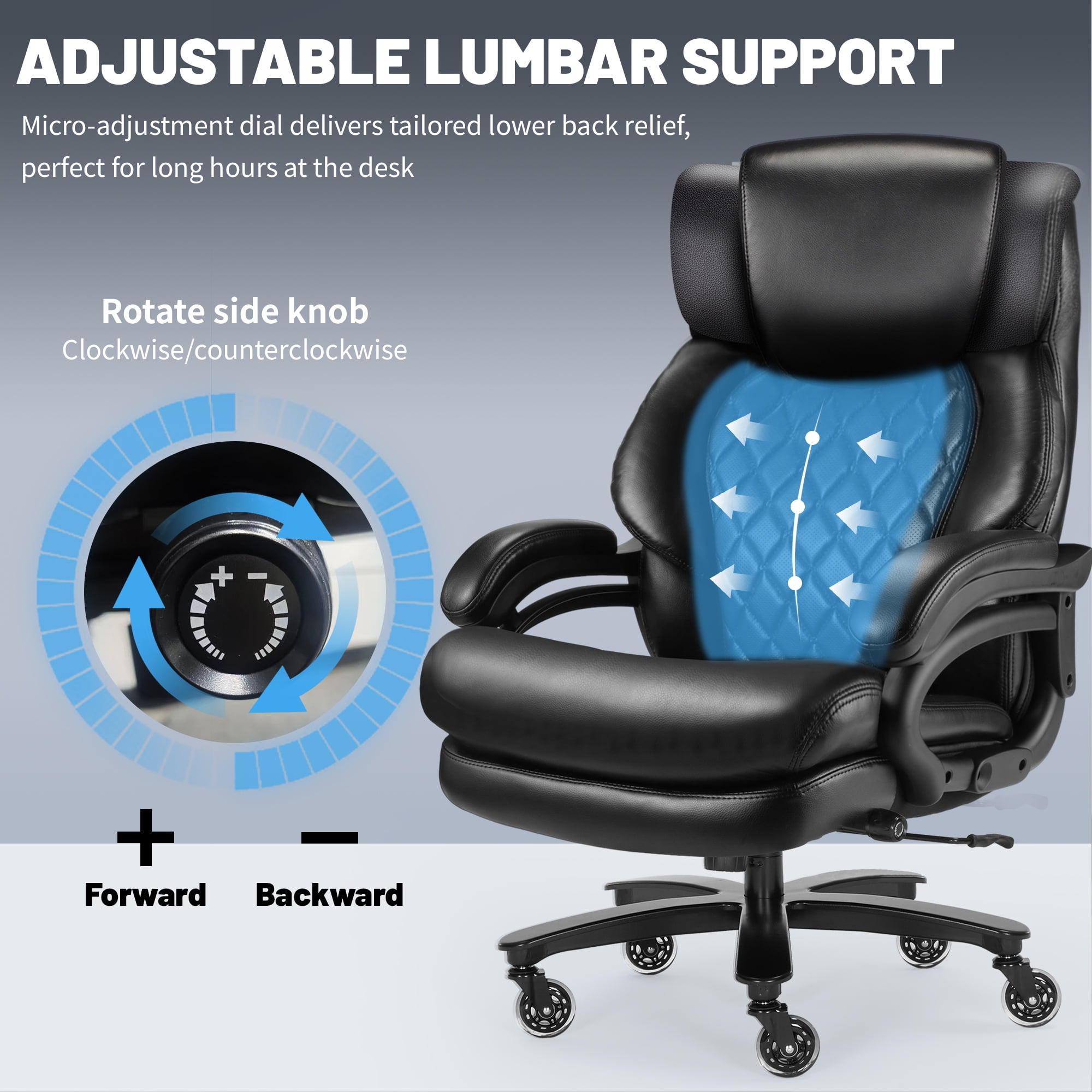 Heavy Duty Big and Tall Office Chair, Executive Chair with Adjustable Headrest, High Back Extra Wide Seat, Large Computer Desk Chair for Home Office