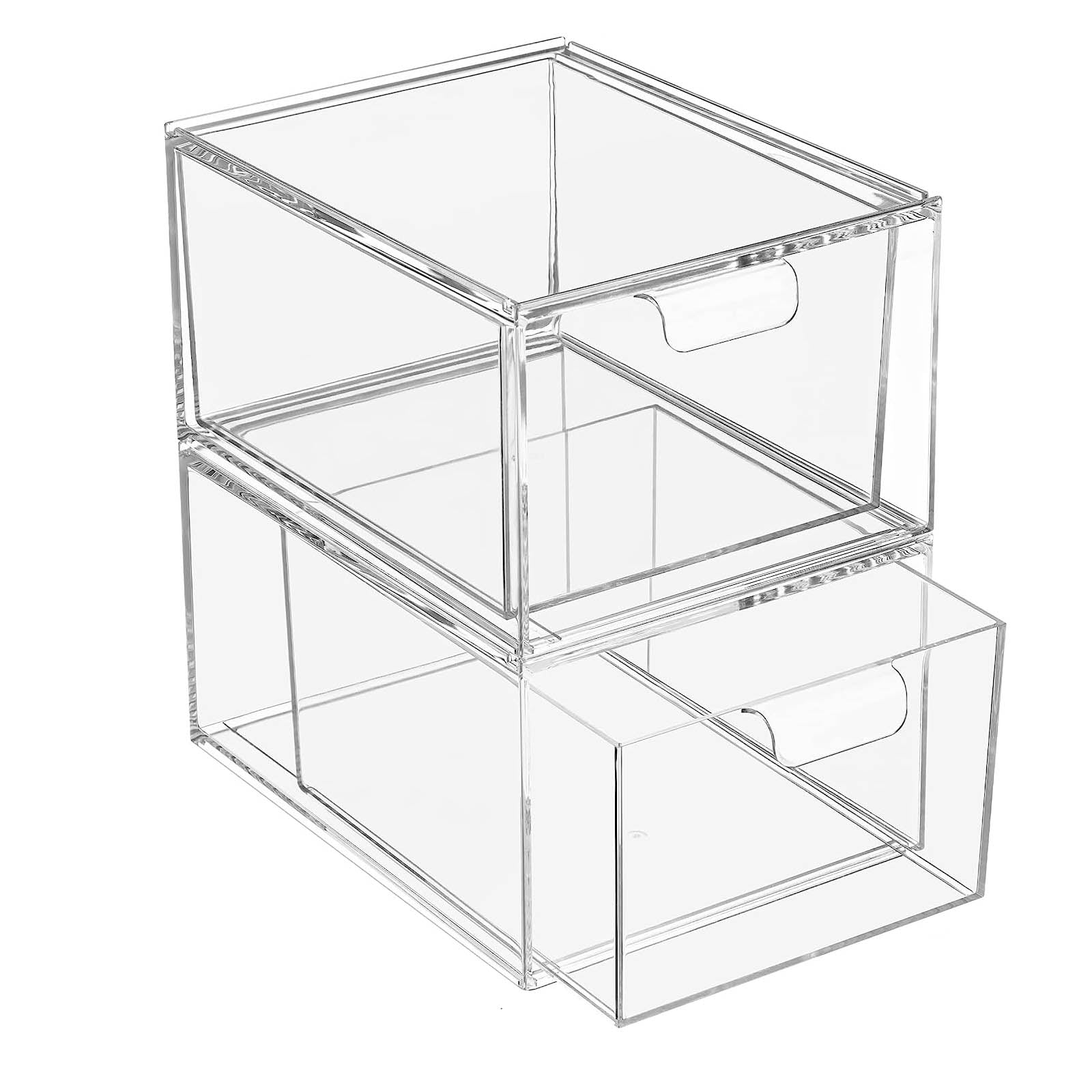2 Pack Stackable Makeup Organizer Storage Drawers, Tall Acrylic