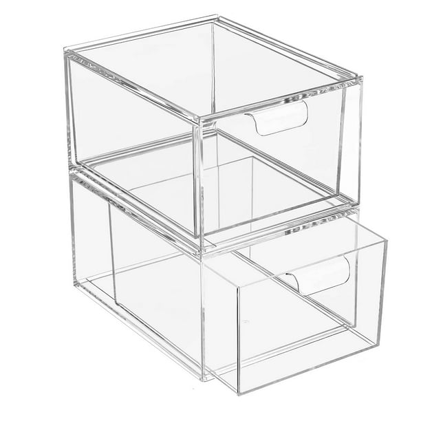 2 Pack Stackable Makeup Organizer Storage Drawers, Tall Acrylic