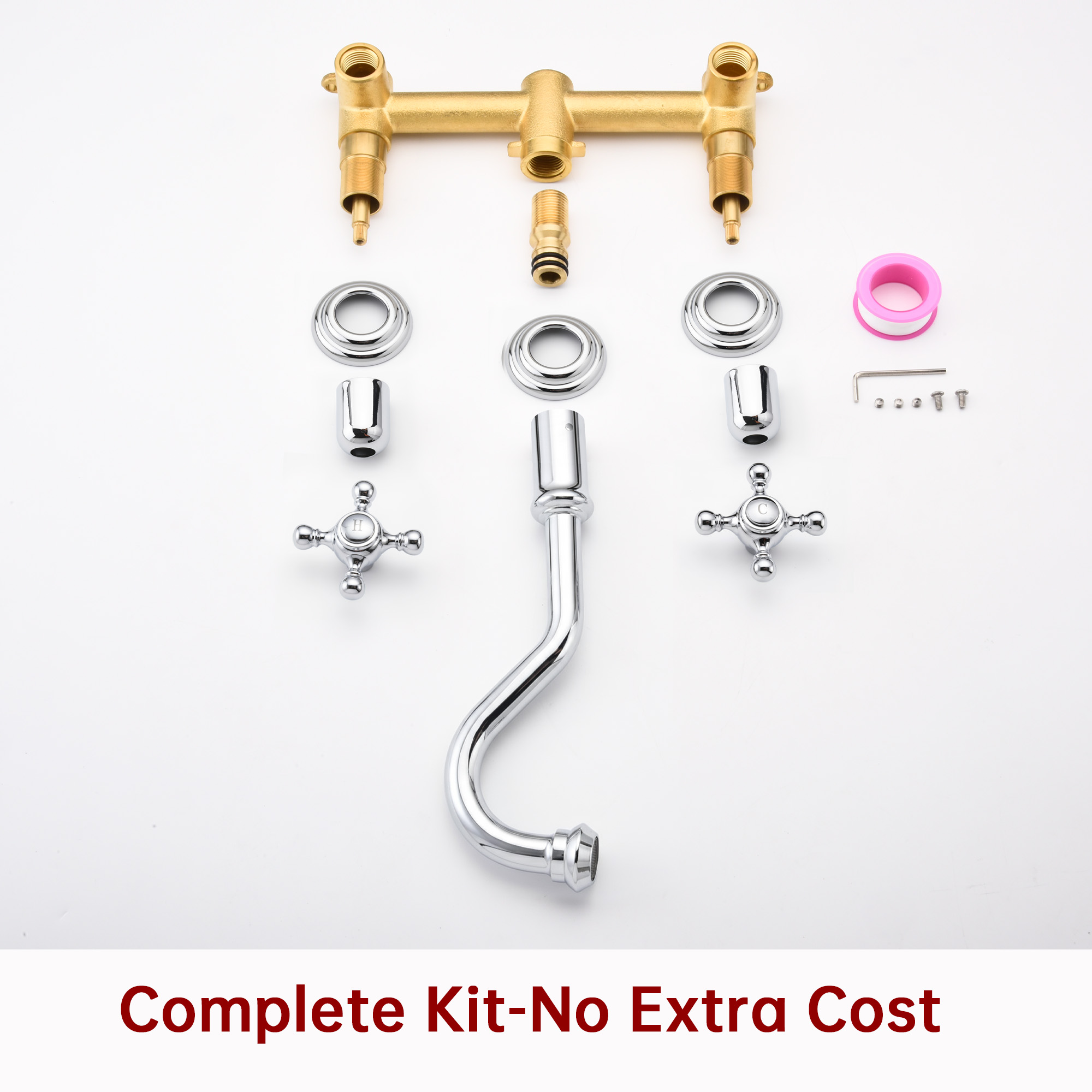 SUMERAIN Vintage Wall Mount Bathroom Vessel Sink Faucet,3 Holes Cross Knobs Lavatory Basin Faucet Chrome Finish with Included In-Wall Valve