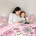 thumbnail image 4 of Feelyou Kawaii Halloween Ghost Queen Comforter Set, Cute Pumpkin Candy Comforter Sets Queen, Pink Reversible, 3 Pieces, 1 Comforter and 2 Pillowcases, 4 of 7