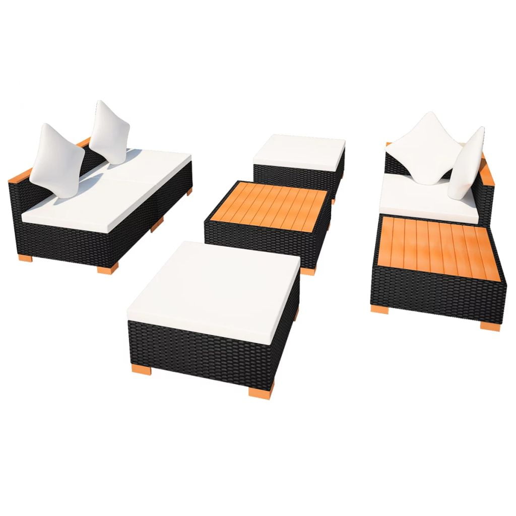 Kepooman 7 Pcs Outdoor Patio Rattan Sectional Chair Set with Cushions & Tea Table, Black Kepooman 7 Pcs Outdoor Patio Rattan Sectional Chair Set with Cushions & Tea Table, Black