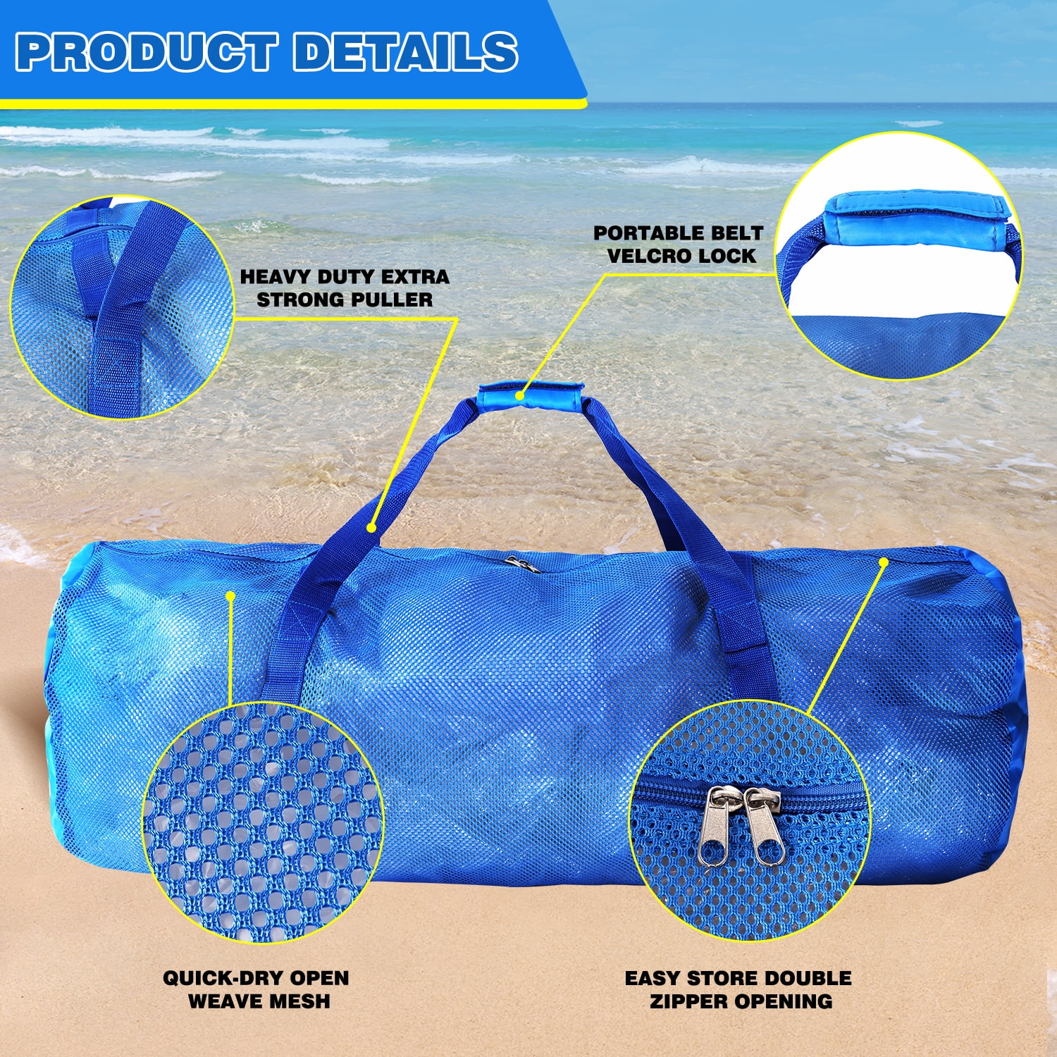 GSE Games & Sports Expert 6 Pack Large Mesh Duffel Bag with Zipper. Sport Equipment Scuba Bag for Sport Balls, Team Practice, Swimming Gear, Diving, Rafting, Water Sports - Blue