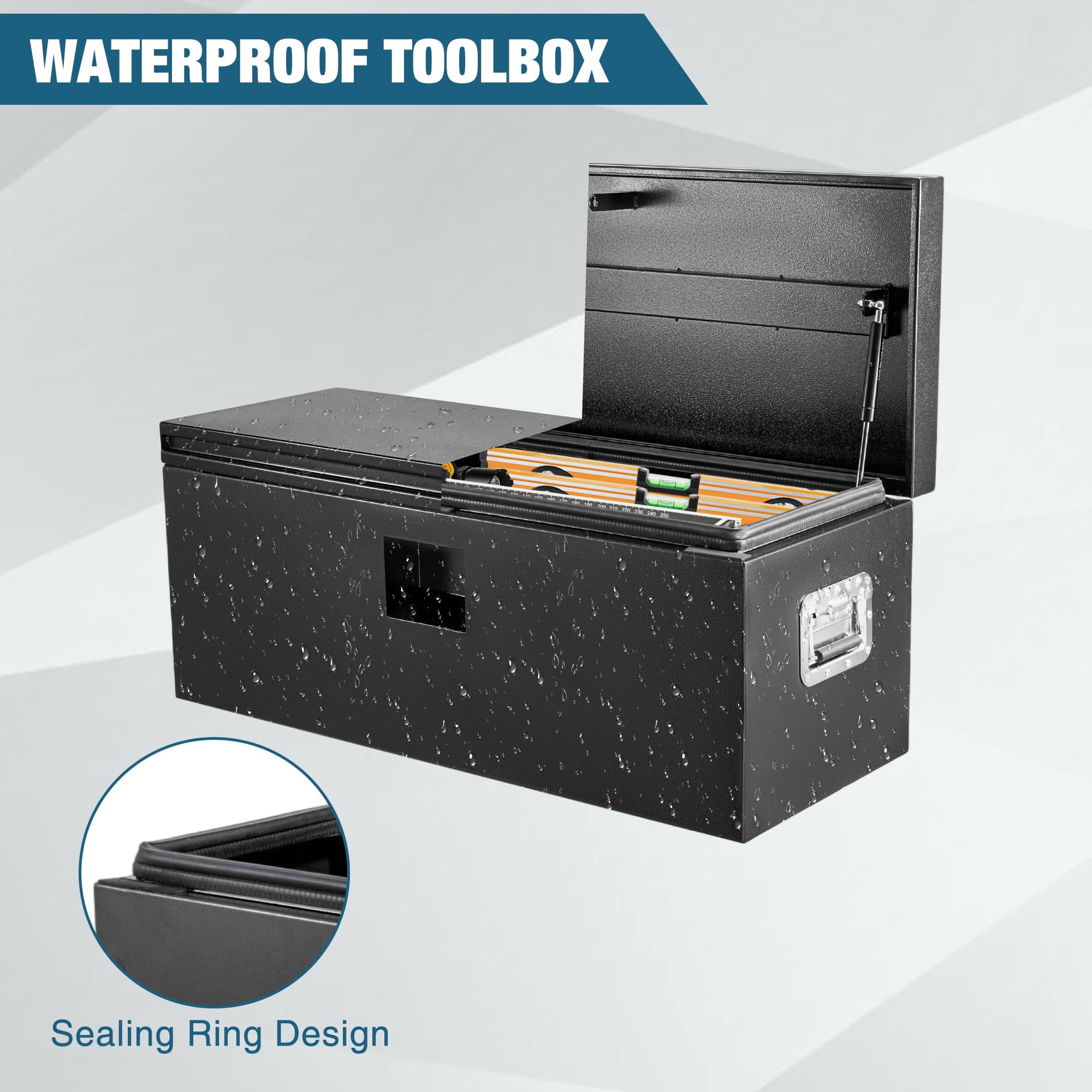 Steel Truck Bed Tool Box, Heavy Duty Metal Tool Box Organizer with Handle & Safe Lock, Trailer Box with Safe Hinge for Truck, Pickup, RV, Trailer