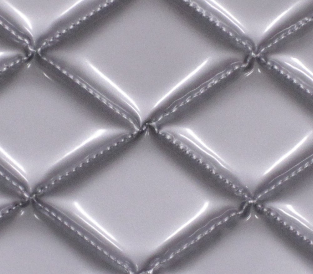 Quilted Vinyl Padded Upholstery Fabric w 3/8" Foam Backing Glossy Grain 2"x3" Diamond /52" Wide/Continuous Yard/ Car Seat Upholstery, Classic Car Restoration, Patio Outdoor Furniture Vinyl (SILVER)