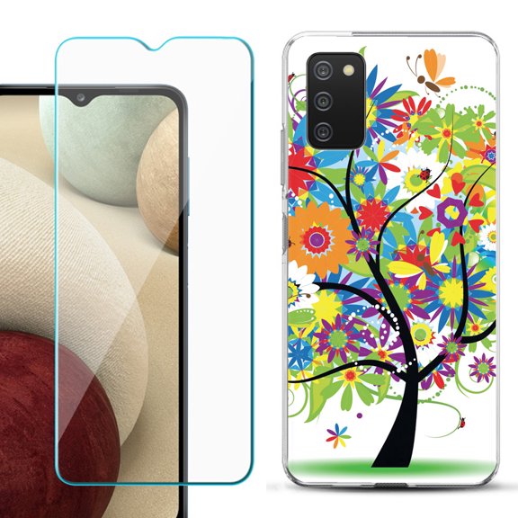 Slim-Fit TPU Fashion Phone Case for Samsung Galaxy A03s, with Tempered Glass Screen Protector, by OneToughShield ® - Colorful Tree