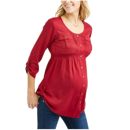 Sleeve Maternity Hoodie - Maternity Button Up Shirred Roll Tab Sleeve Tunic - Available in Plus Sizes
