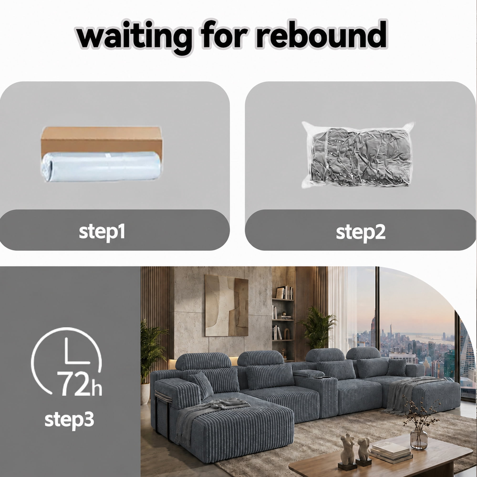 Leumius 145.7" U-Shaped Corduroy Sectional Sofa with Chaise,Cup Holders & Storage,Modern Modular 6-Seater Sofa Couch for Living Room,Dark Gray