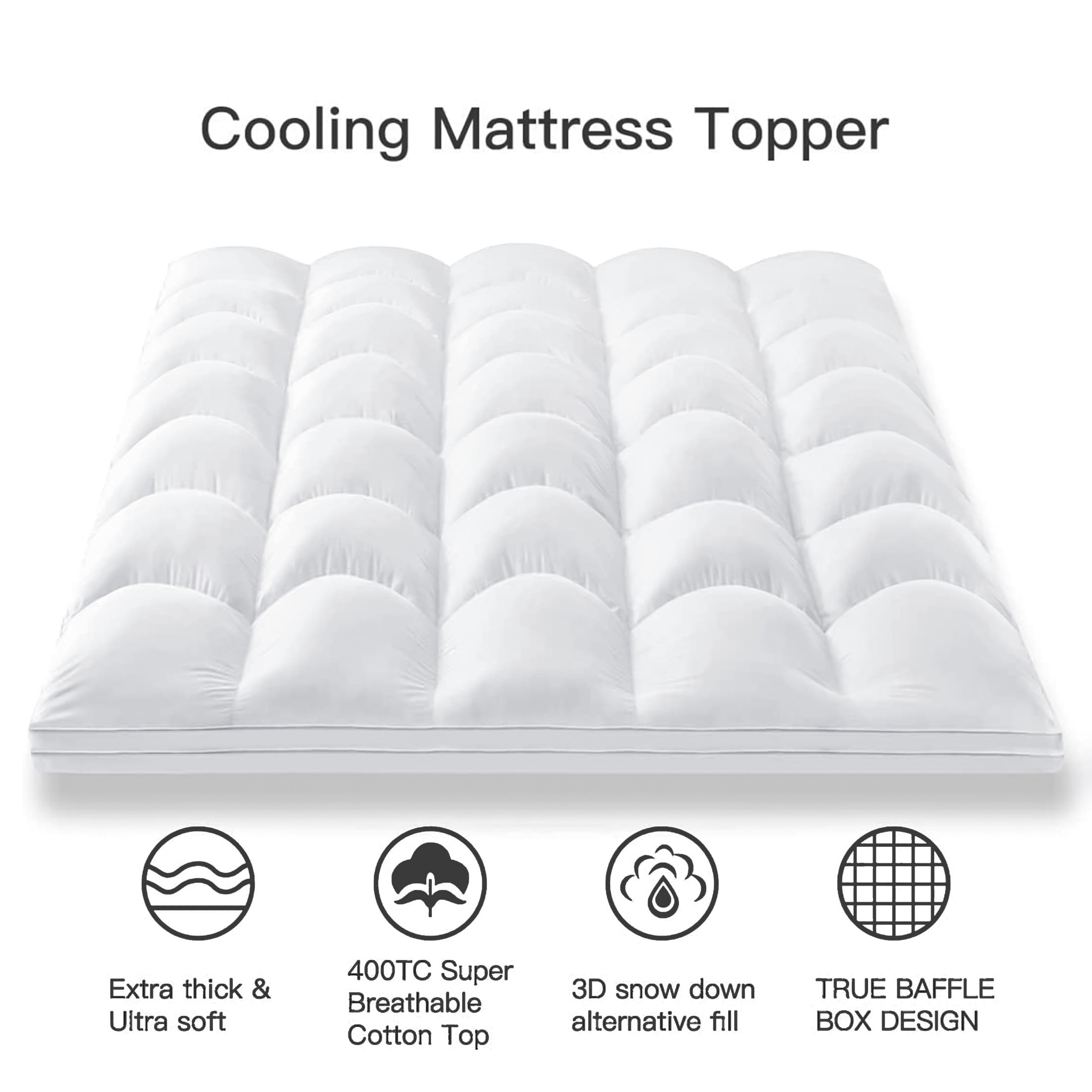 Teler Mattress Topper King Size for Back Pain, 400TC Extra Thick Mattress Pad Pillow Top, Quilted Fitted Mattress Protector Cover with 8-21" Deep Elastic Pocket, Soft & Breathable, White