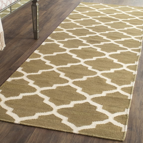 Safavieh Dhurries Hallam Geometric Wool Runner Rug, Green/Ivory, 2'6" x 8'