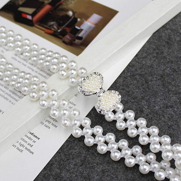 Women Stretch Pearl Belt,Rhinestones Interlocking Buckle  display picture 3