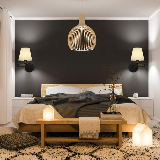 Modern Bedroom Swing Arm Wall Sconce Plugin Nightstand Lamp Reading