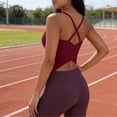 thumbnail image 3 of VBVC Women's Criss Cross Back Tank Tops , Ladies' Slim Fit Stretchy Yoga Athletic Shirts , Breathable Sleeveless Gym Running Tees For Women,Wine,S-3XL, 3 of 5