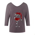thumbnail image 3 of Fiaer Christmas Tshirts Women V Neck Oversized Trendy T Shirts Long Sleeve Glass Funny Back Button Loose Fit Tops Grey XXL, 3 of 5